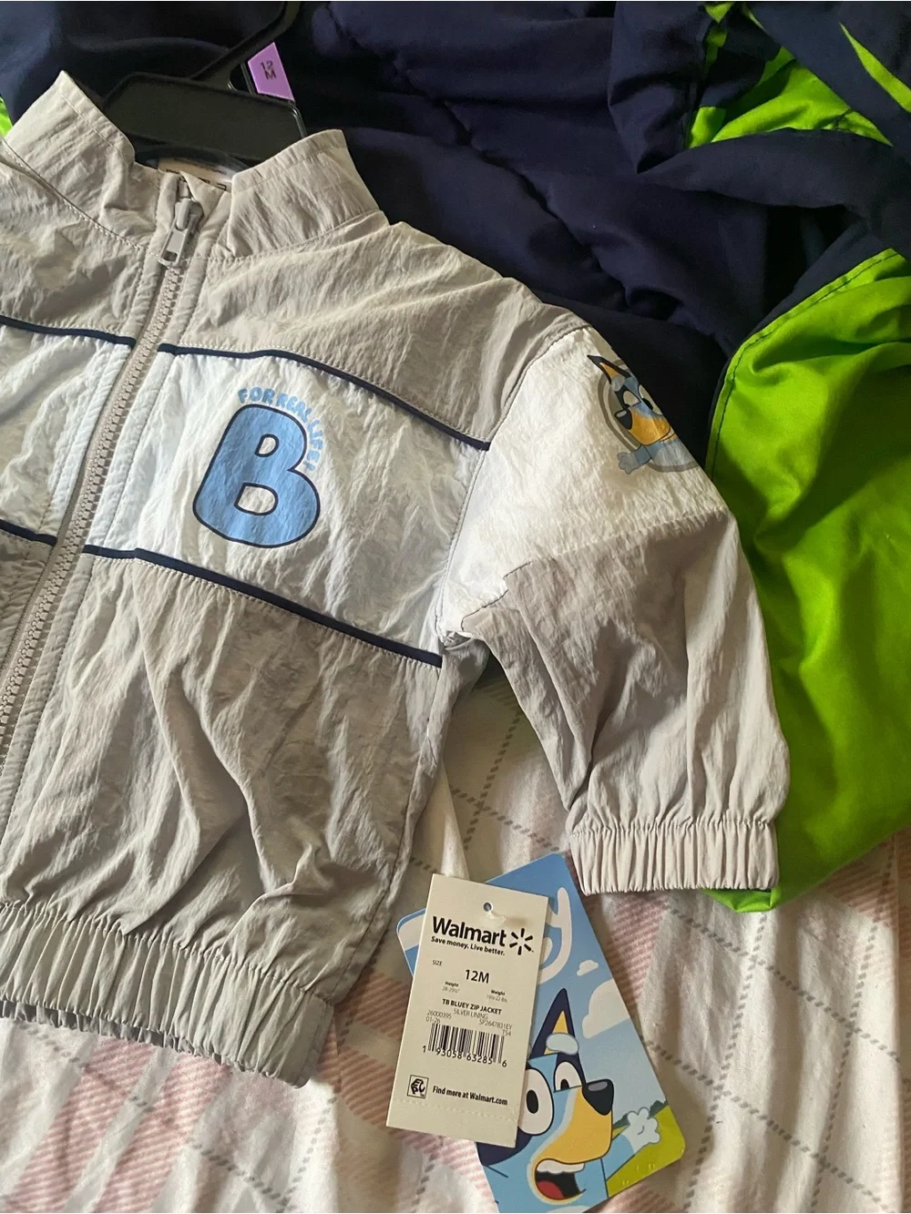 Kids Light Gray Windbreaker Jacket with Blue 'B' Patch
